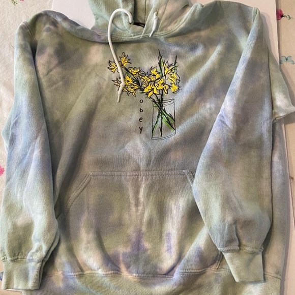 OBEY Worldwide Propaganda Tie Dye Flower Vase Graphic Hoodie, Size Medium - Picture 2 of 6